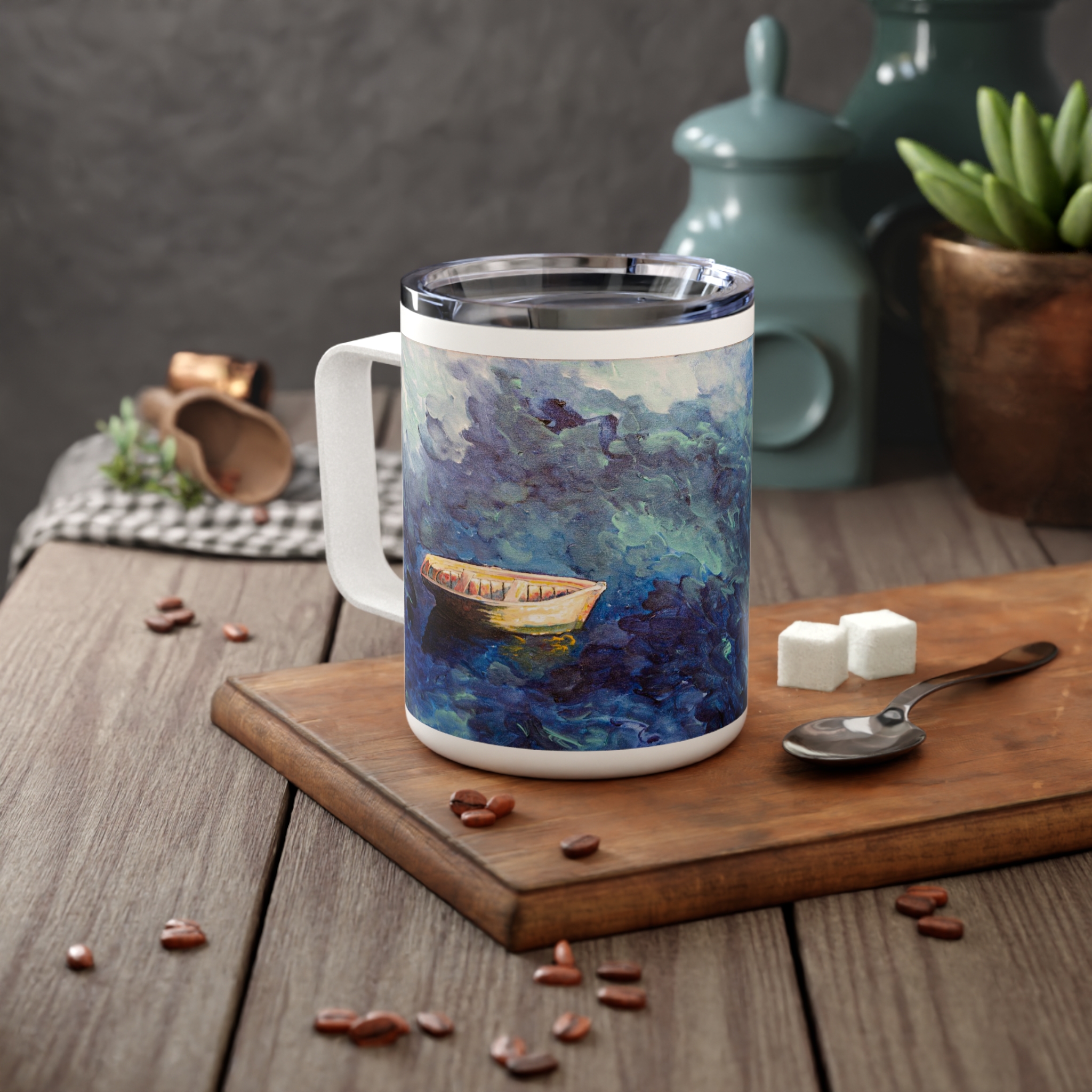 Travel Mug Insulated Stainless Steel 10oz - Hot or Cold Drinks - White Detailing & Clear Lid - A Light Tether - Image 6