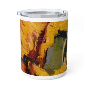 Travel Mug Insulated Stainless Steel 10oz - Hot or Cold Drinks - White Detailing & Clear Lid - Where There Is Love