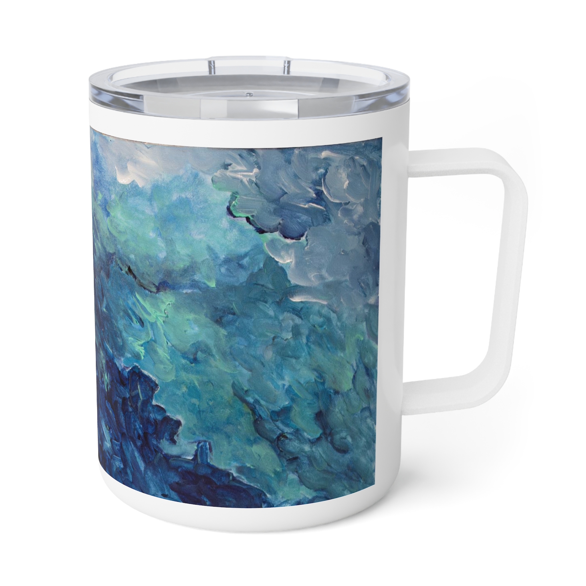 Travel Mug Insulated Stainless Steel 10oz - Hot or Cold Drinks - White Detailing & Clear Lid - A Light Tether - Image 4