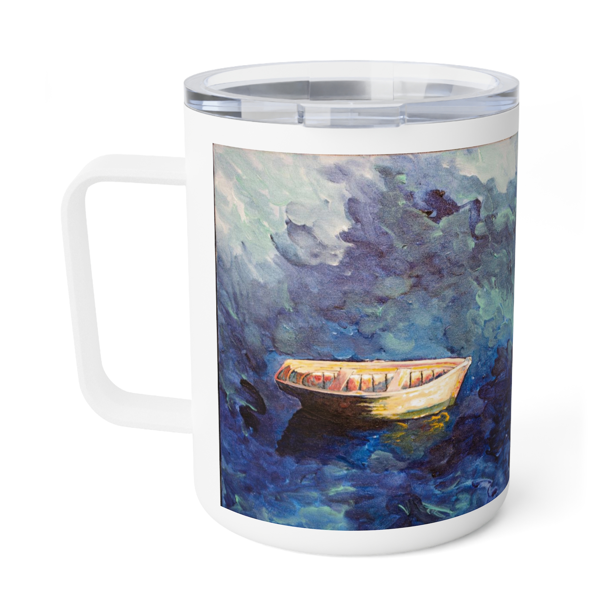 Travel Mug Insulated Stainless Steel 10oz - Hot or Cold Drinks - White Detailing & Clear Lid - A Light Tether - Image 3