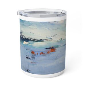 Travel Mug Insulated Stainless Steel 10oz - Hot or Cold Drinks - White Detailing & Clear Lid - Companion Sound